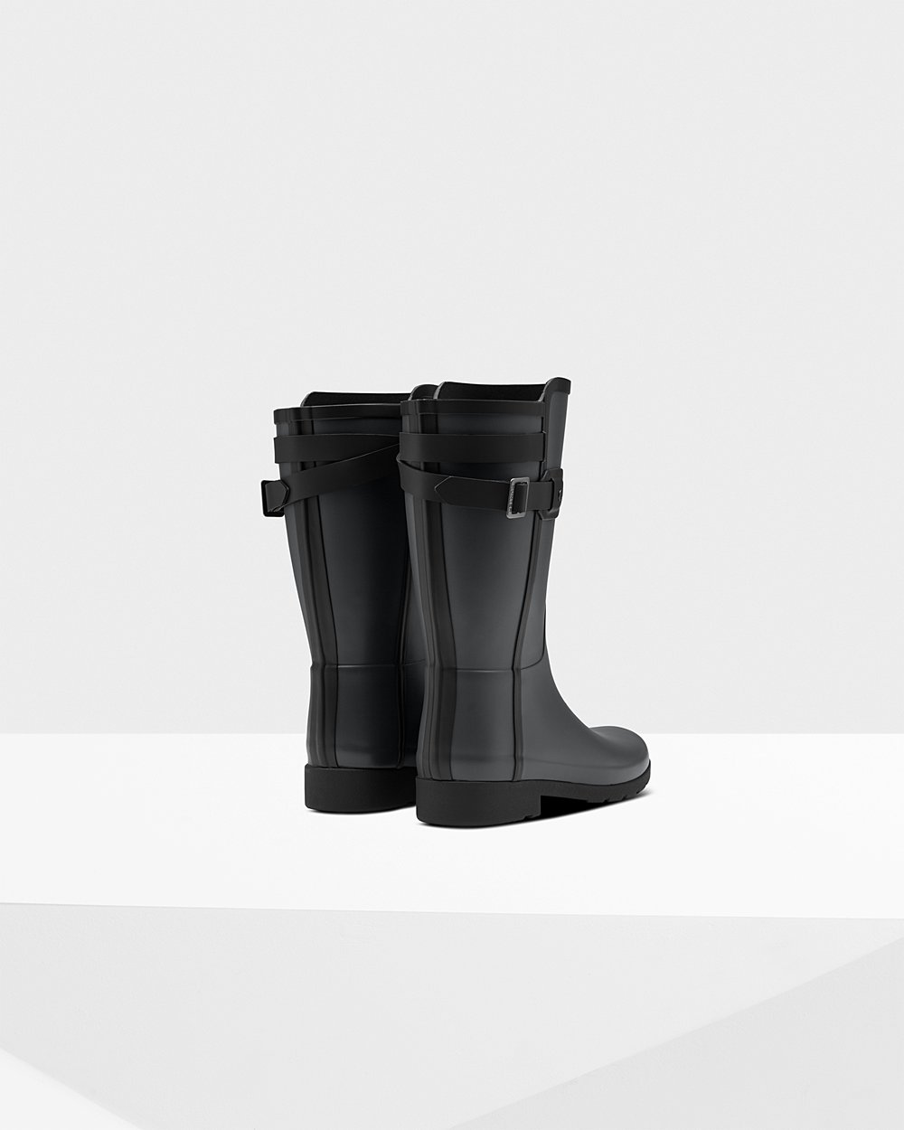 Womens Short Rain Boots - Hunter Refined Slim Fit Contrast (52NJELXGB) - Black